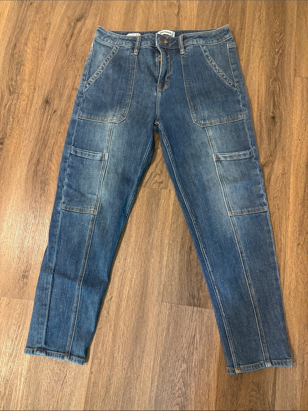 Vigoss Women's Medium Blue Cargo Slim Straight Jeans